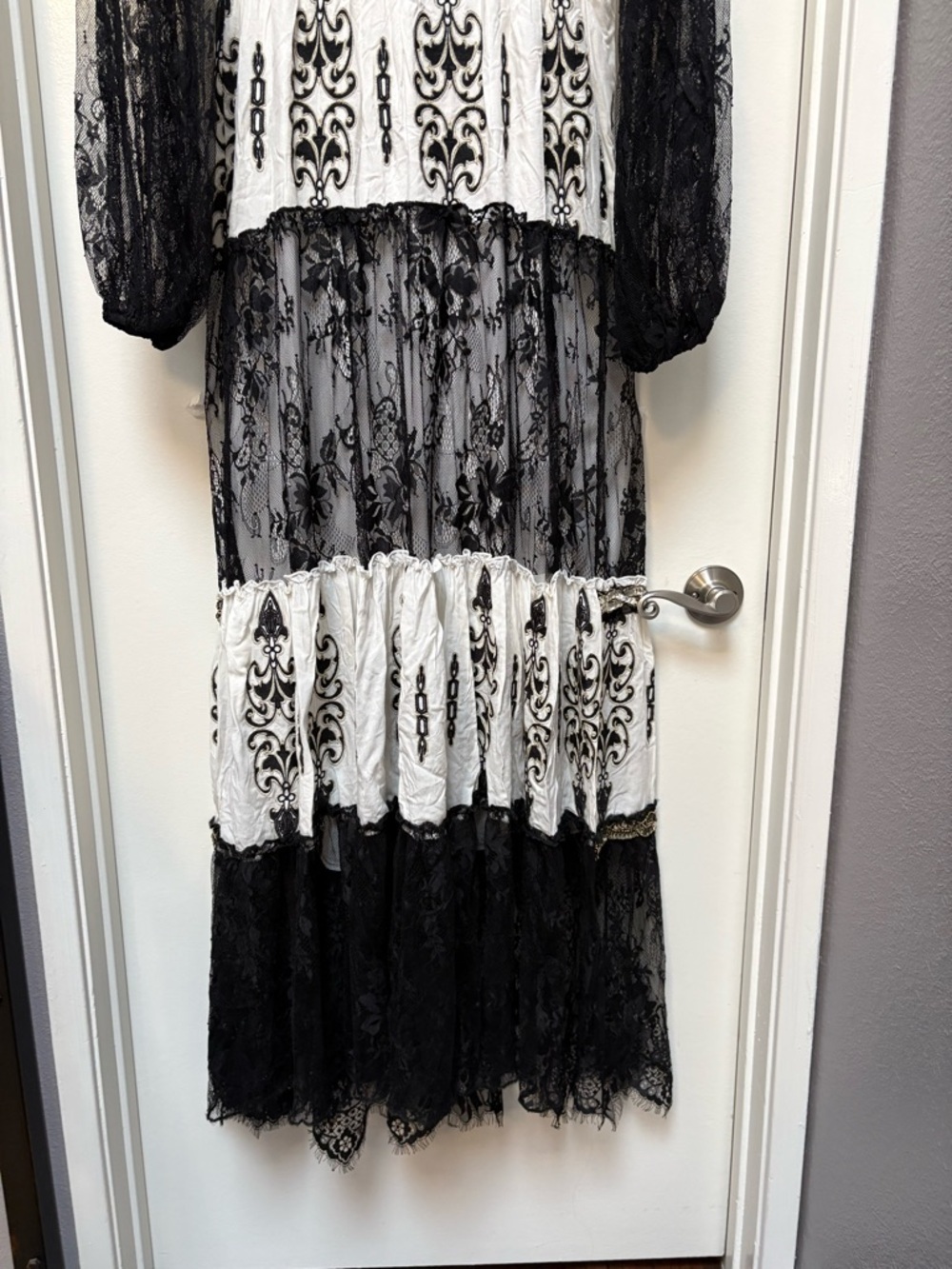 Laurie & Joe Black & Ivory Beaded Lace Maxi Tiered Dress NWT - Picture 7 of 14